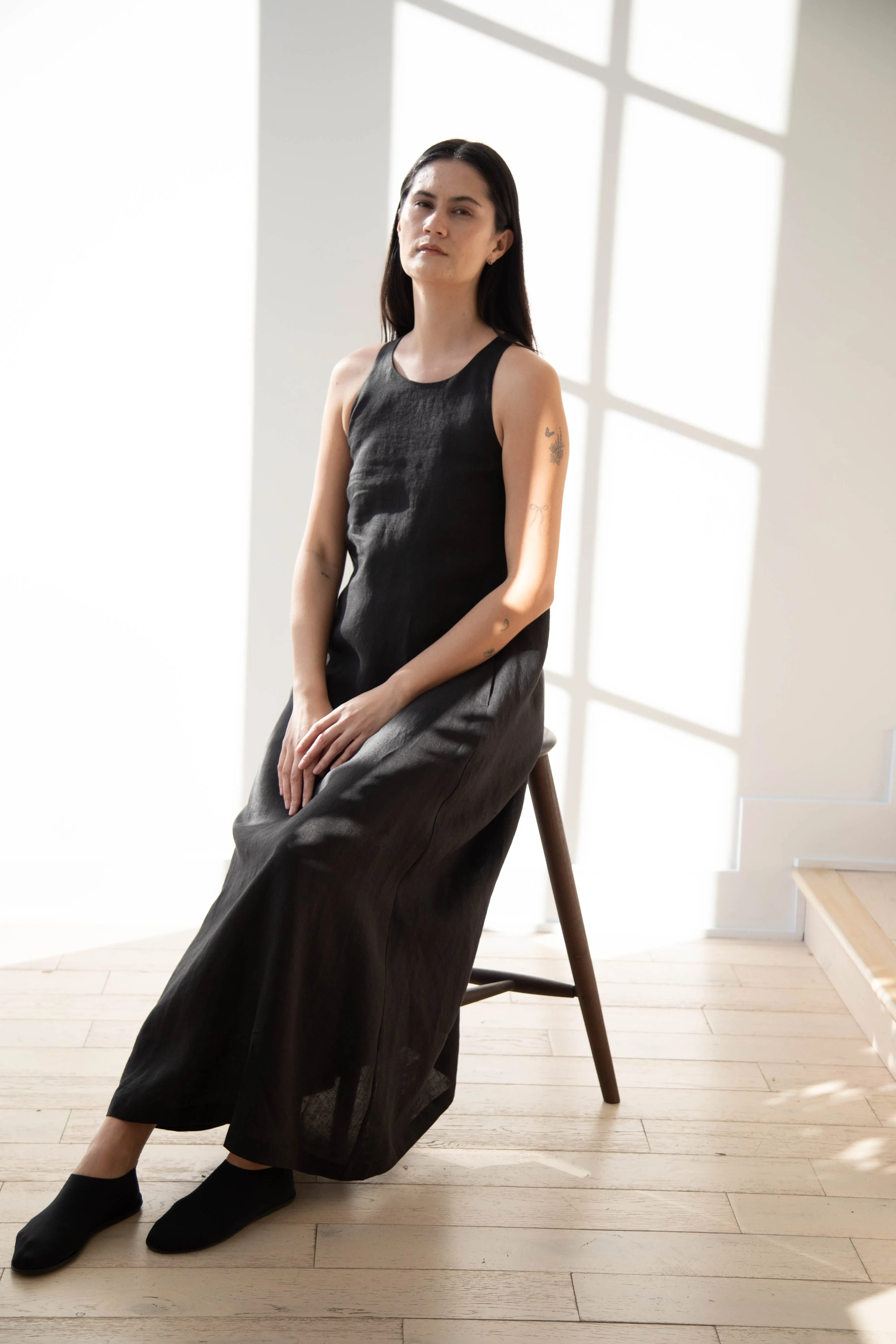 The Loom | Linen Halter Dress in Black Linen