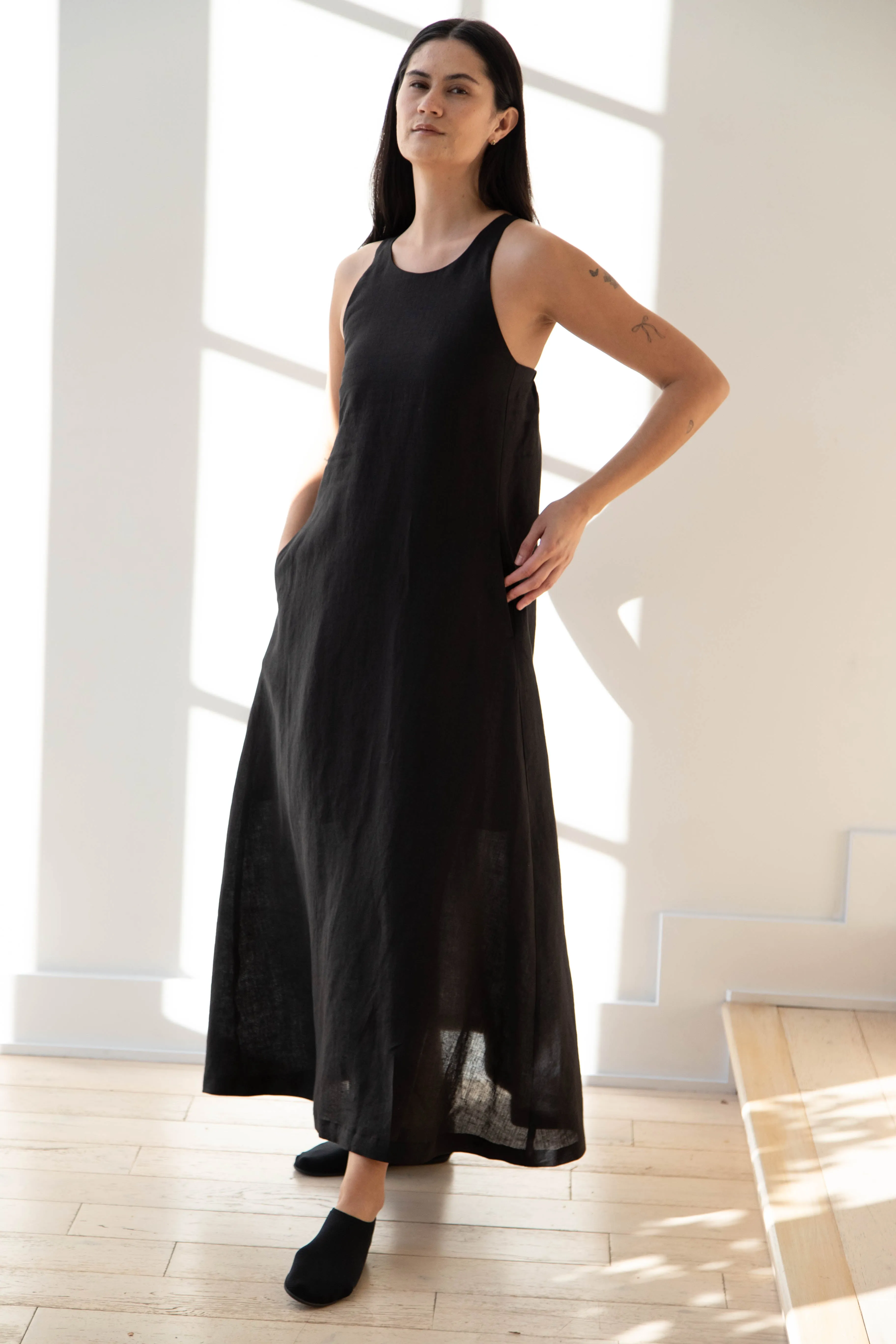 The Loom | Linen Halter Dress in Black Linen