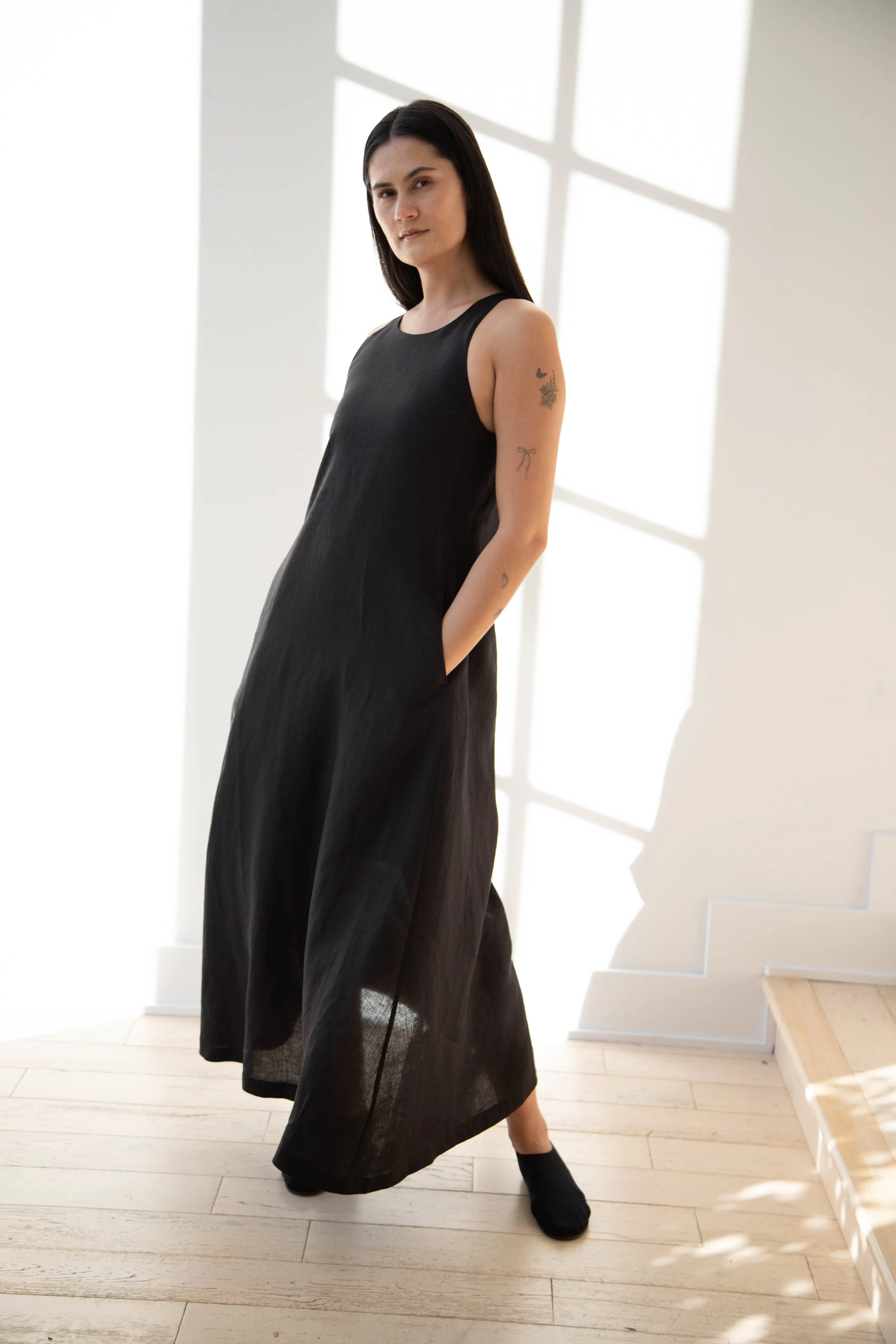 The Loom | Linen Halter Dress in Black Linen