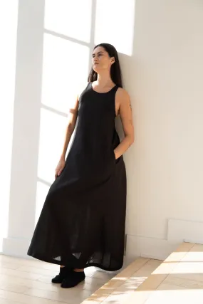 The Loom | Linen Halter Dress in Black Linen