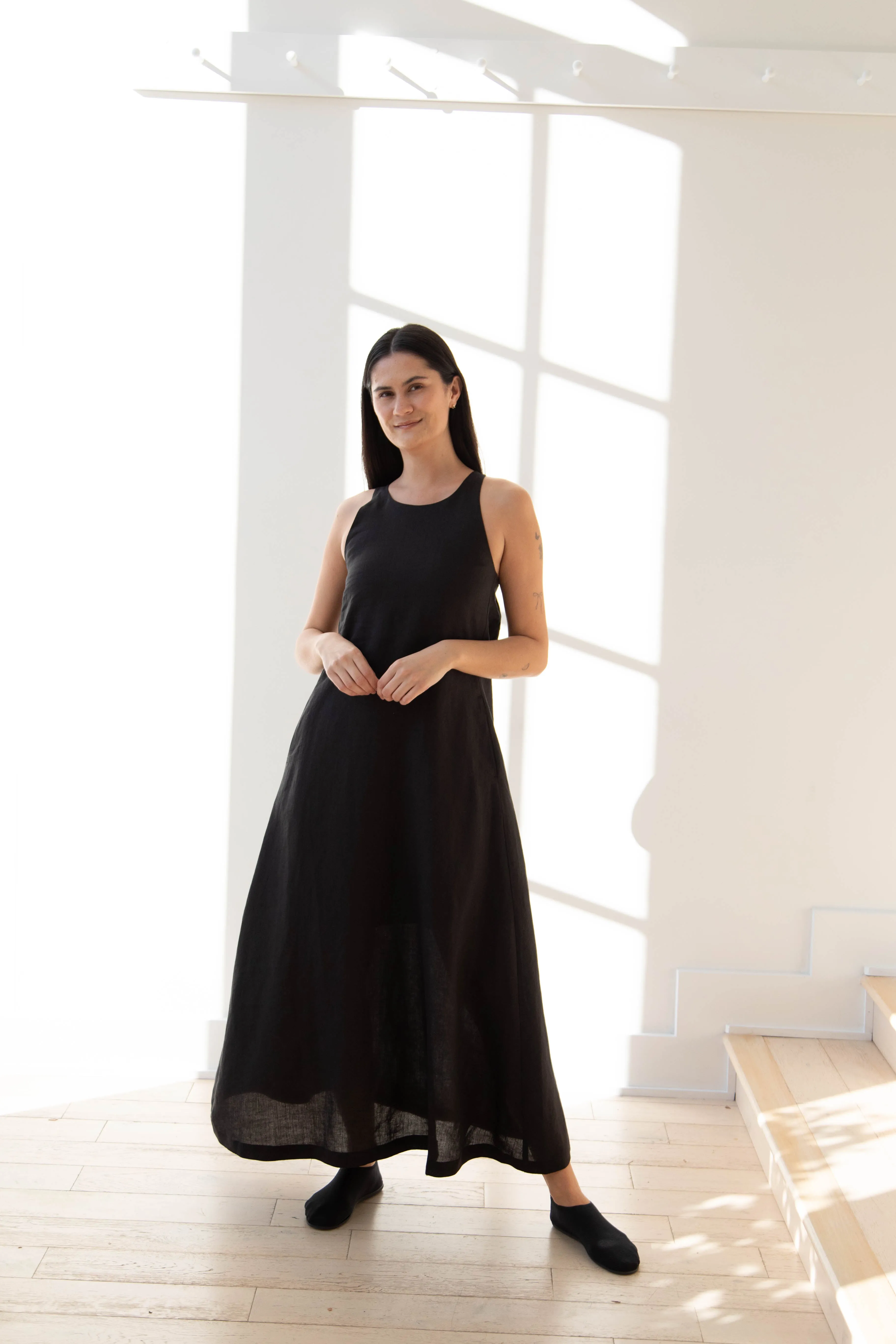 The Loom | Linen Halter Dress in Black Linen