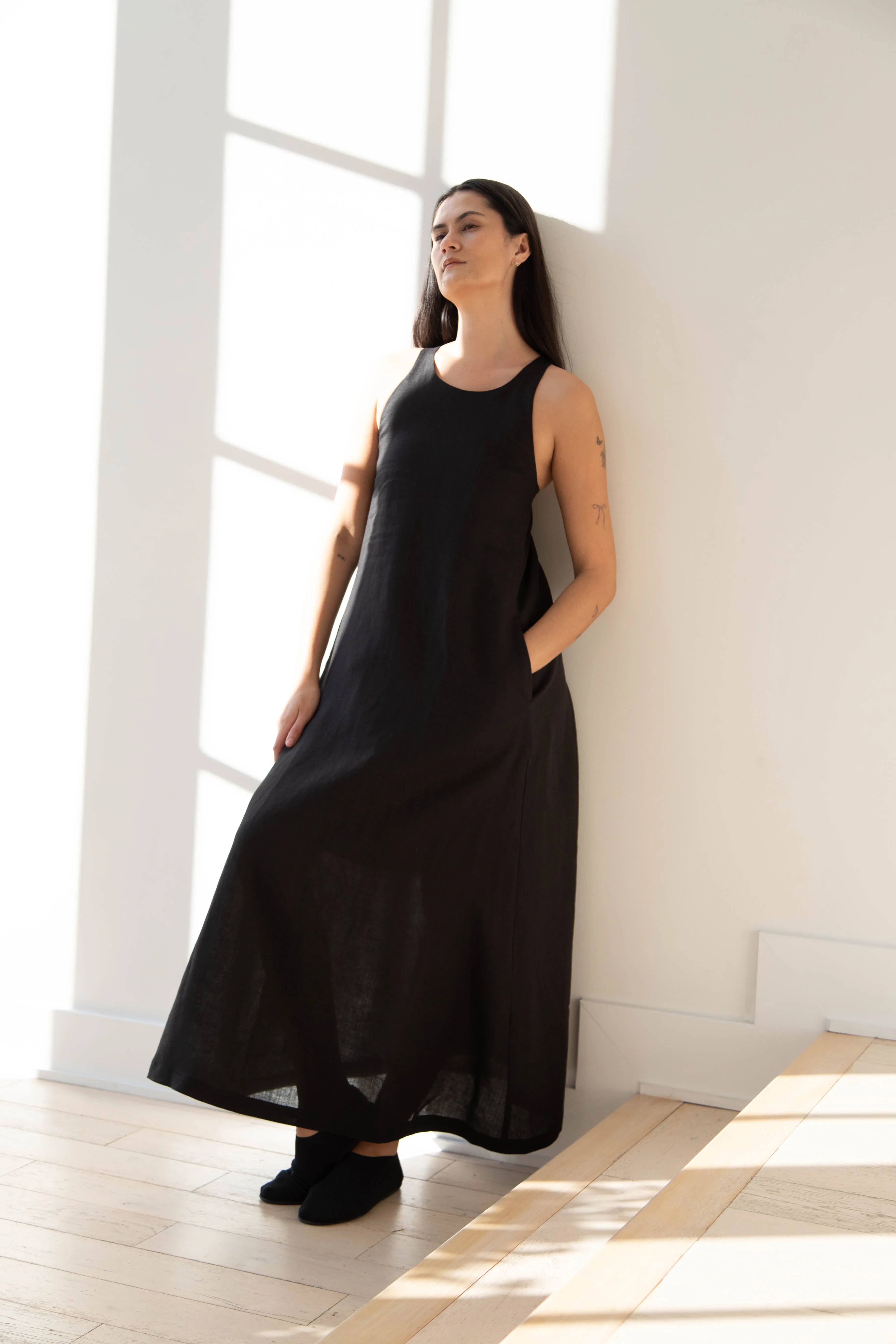 The Loom | Linen Halter Dress in Black Linen