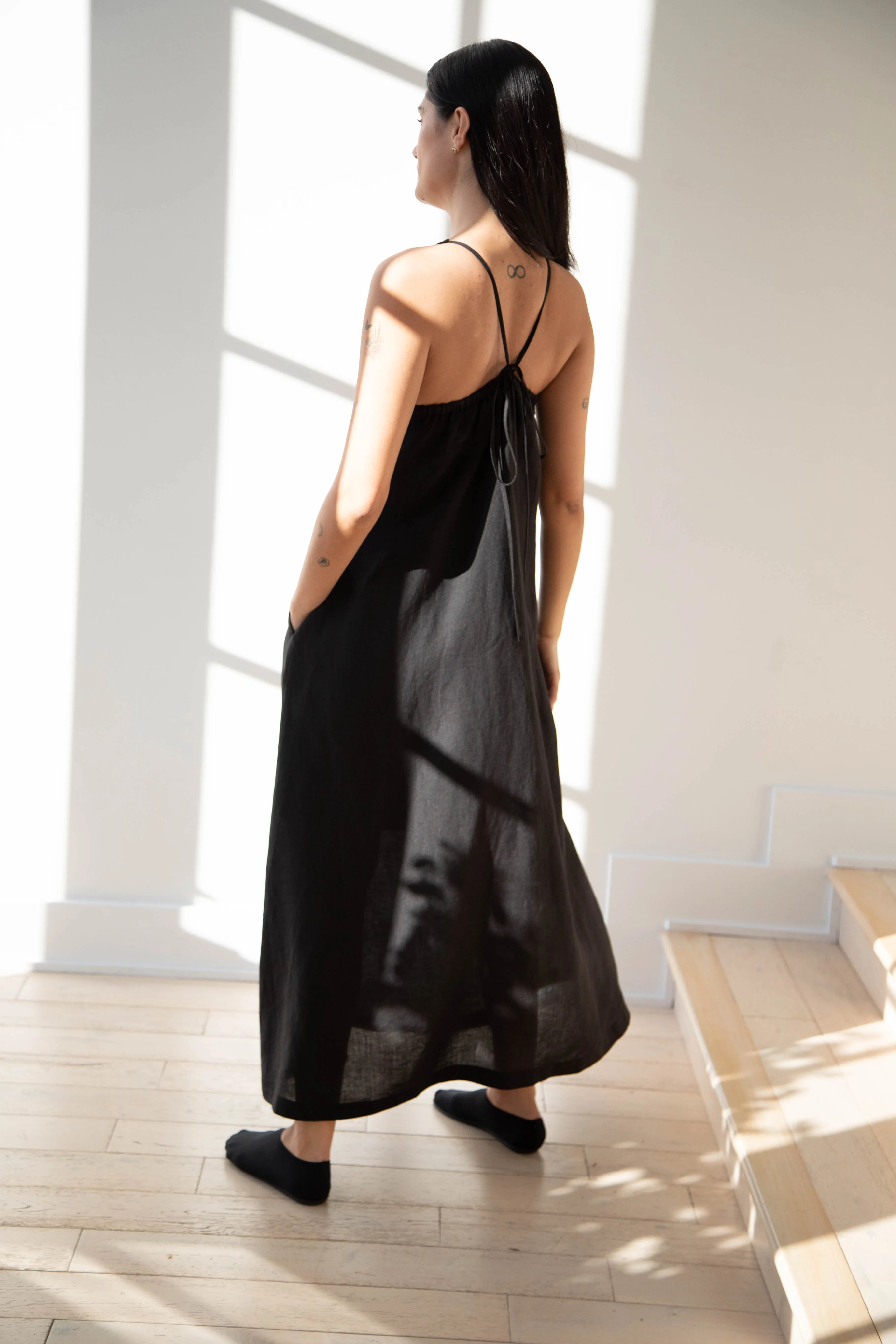 The Loom | Linen Halter Dress in Black Linen