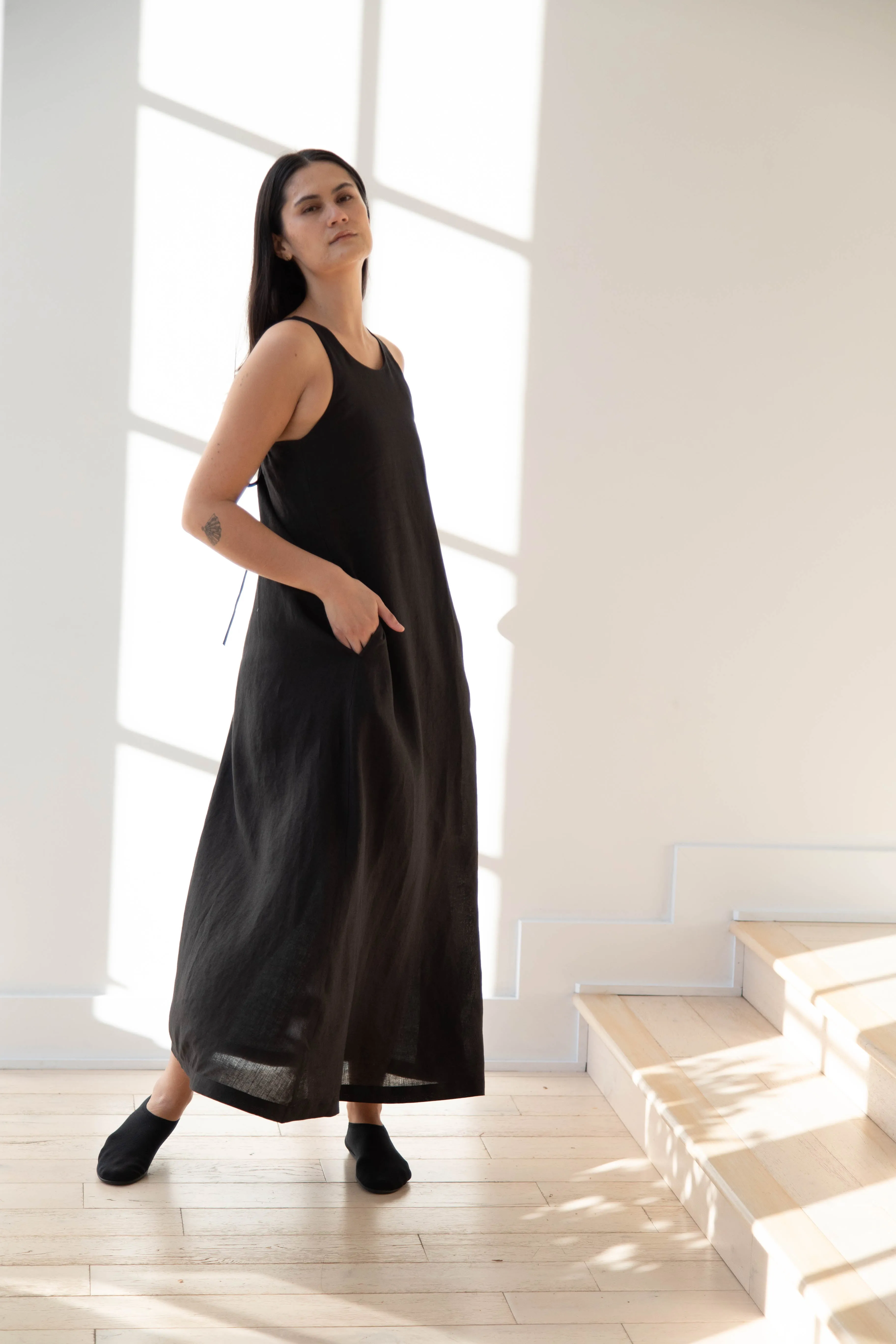 The Loom | Linen Halter Dress in Black Linen