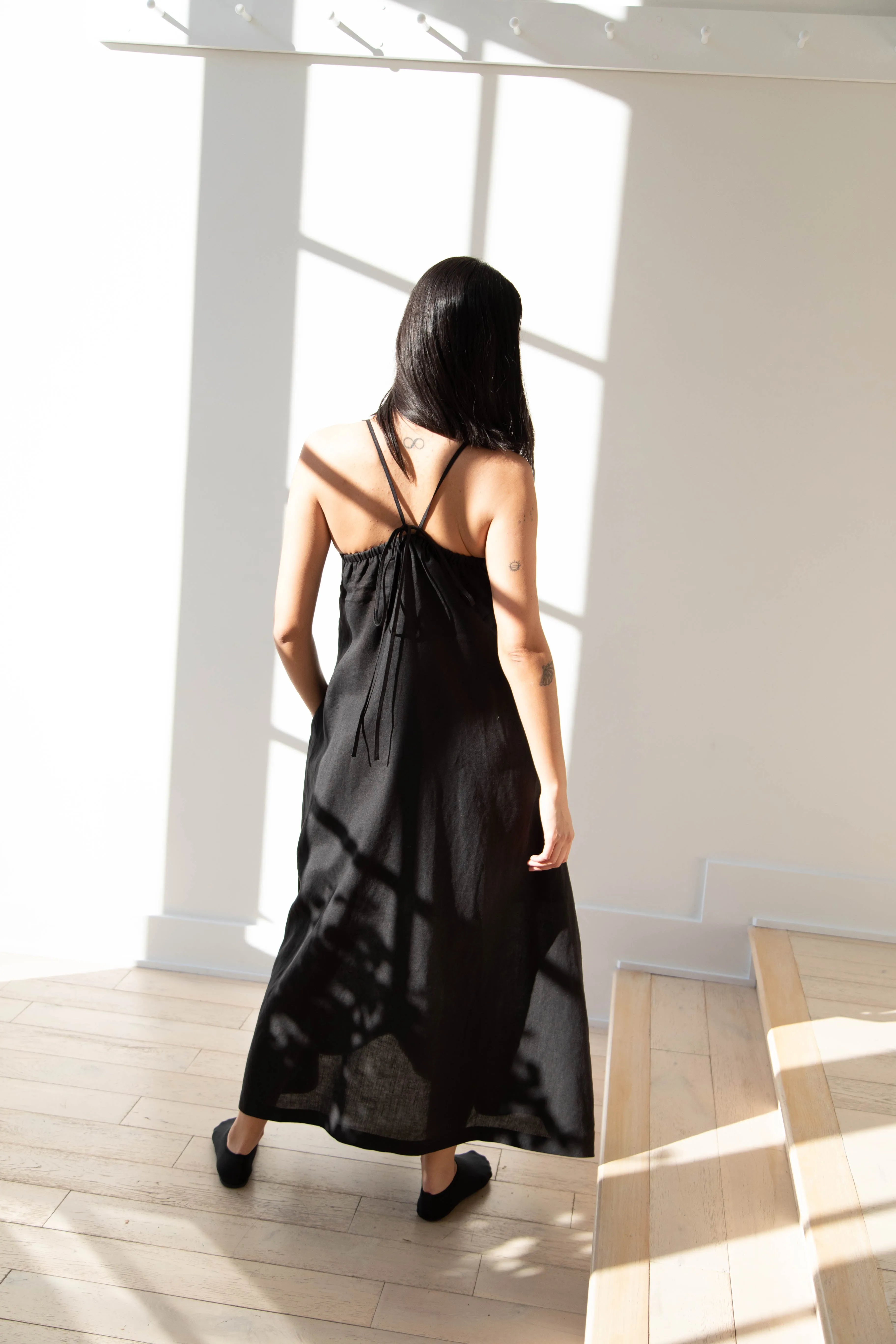 The Loom | Linen Halter Dress in Black Linen