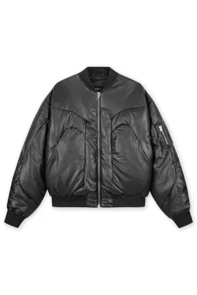 VEGAN LEATHER CUTLINE BLACK BOMBER JACKET