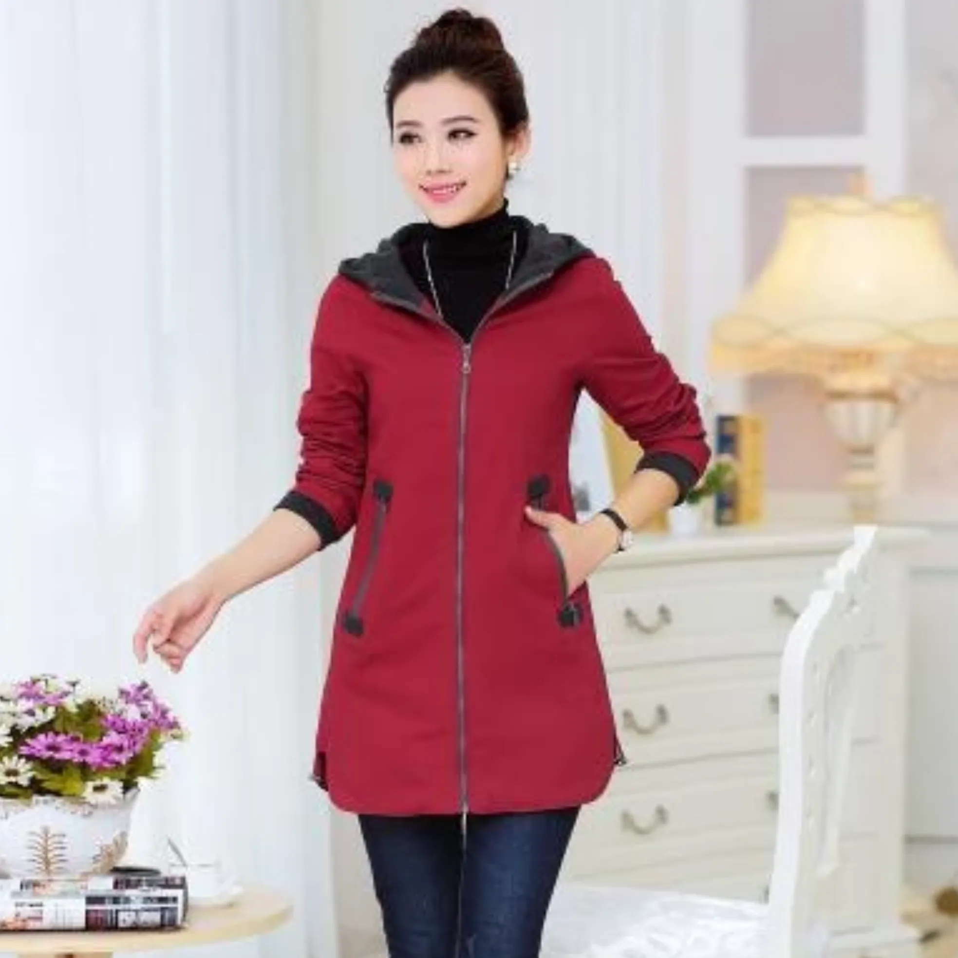 Women's Autumn/Winter Casual Slim Hooded Windbreaker