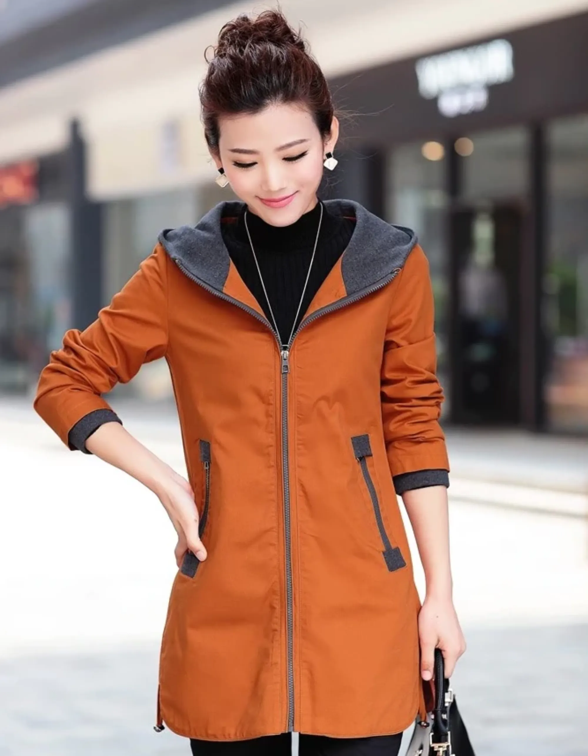 Women's Autumn/Winter Casual Slim Hooded Windbreaker