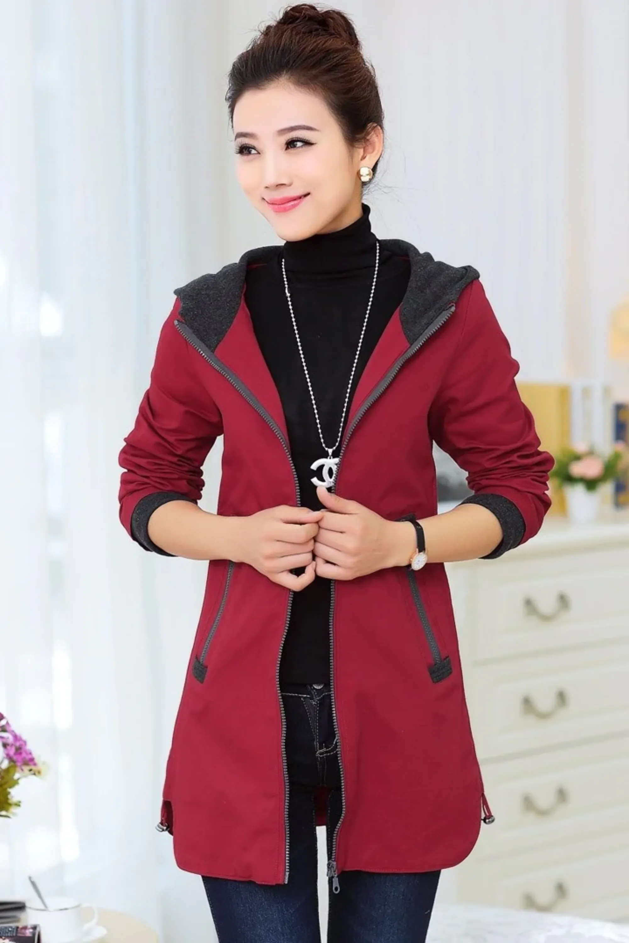 Women's Autumn/Winter Casual Slim Hooded Windbreaker