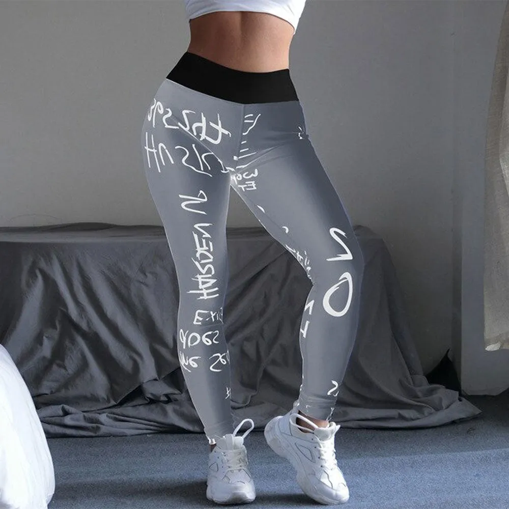 Women's High Waist Yoga Pants - Fitness Motivation Print for Maximum Workout Performance