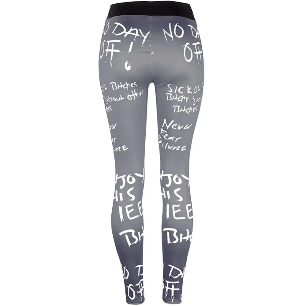 Women's High Waist Yoga Pants - Fitness Motivation Print for Maximum Workout Performance