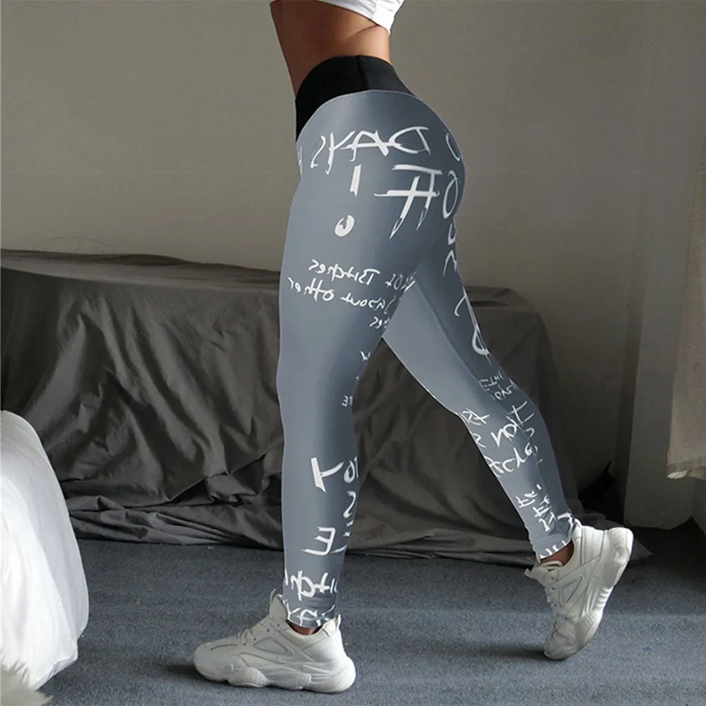 Women's High Waist Yoga Pants - Fitness Motivation Print for Maximum Workout Performance