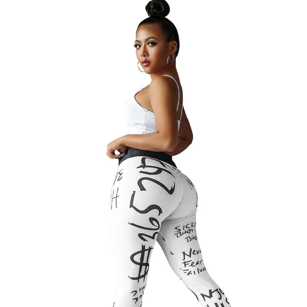 Women's High Waist Yoga Pants - Fitness Motivation Print for Maximum Workout Performance